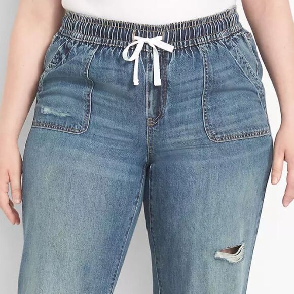Lane Bryant Pull On Mid Rise Torn Wide Leg Jeans Plussize 14 NWT - Picture 4 of 14